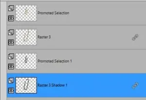 Four separate paperclip and shadow layers visible in the PaintShop Pro Layers palette